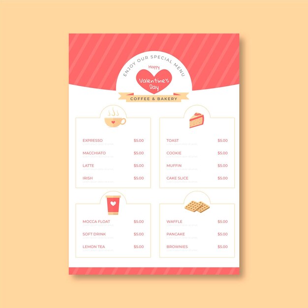 Modello di menu verticale di san valentino