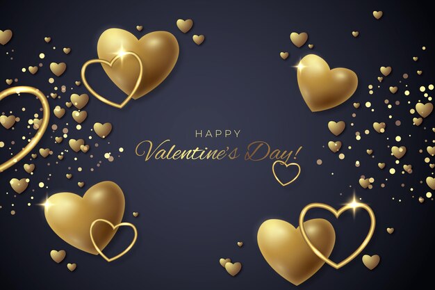 День святого Валентина обои с золотыми сердечками