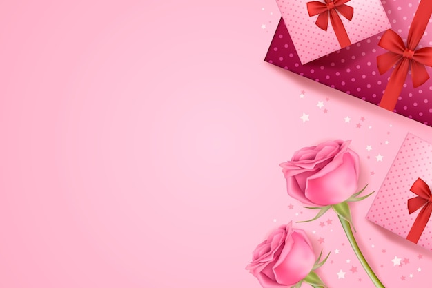 Vettore gratuito carta da parati di san valentino con rose e regali