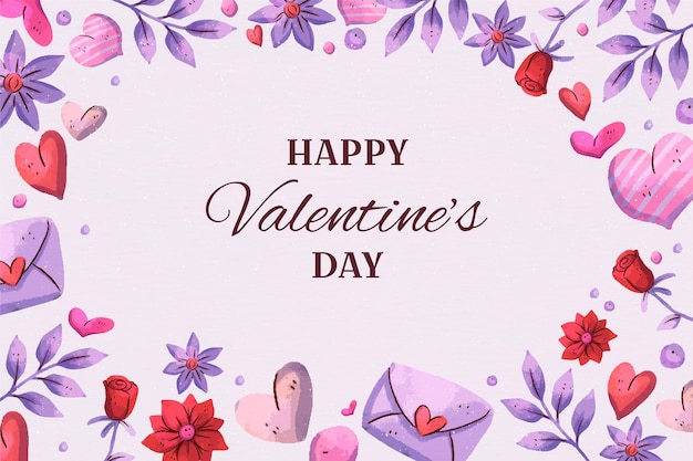 Valentine's day watercolor background with hearts