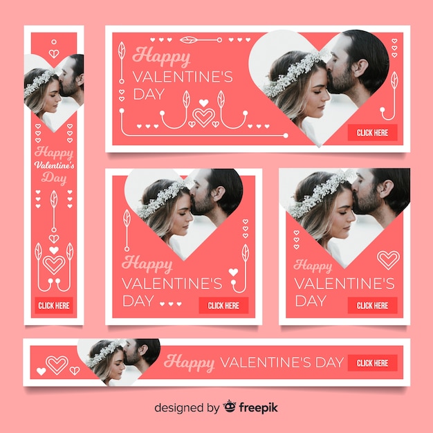 Free vector valentine's day web banners with photo