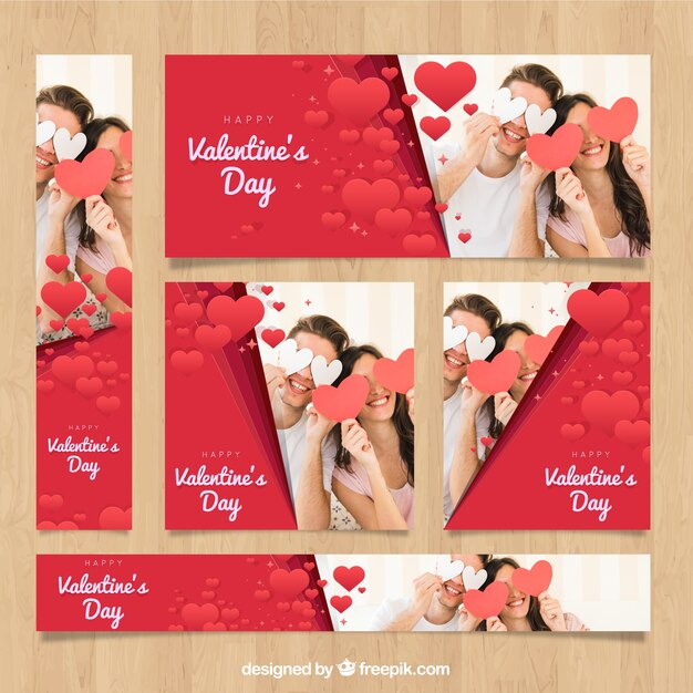 Free vector valentine's day web banners with photo