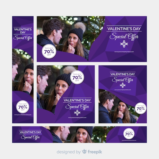 Free vector valentine's day web banners with photo