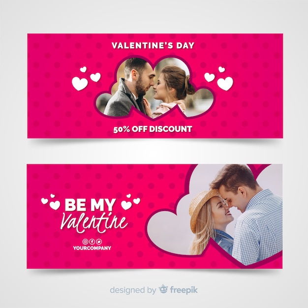 Vettore gratuito banner web di san valentino con foto