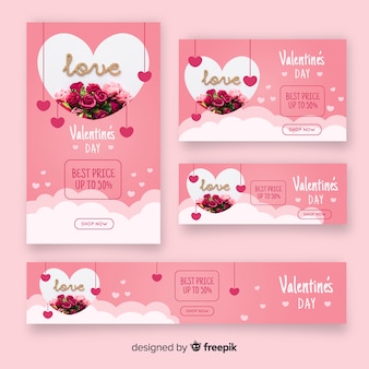 Valentine's day web banners with photo Premium Vector