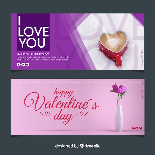 Vettore gratuito banner web di san valentino con foto