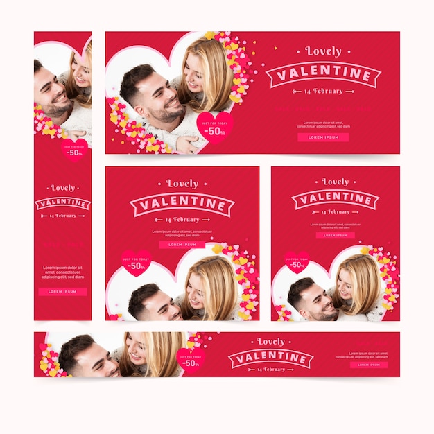 Free vector valentine's day web banners with photo