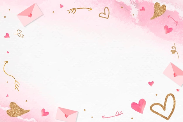 Free vector valentine's glittery heart frame pink background