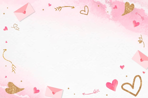Valentine's glittery heart frame pink background