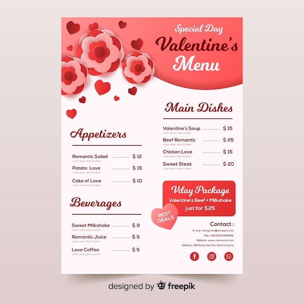 Modello di menu di san valentino