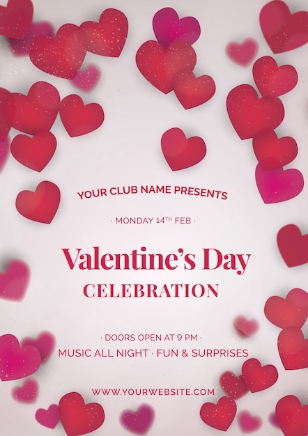 Valentine's party poster with hearts