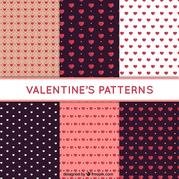 Valentine's patterns with hearts in flat design