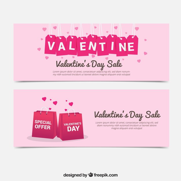 Valentine sale banners with shopping bags