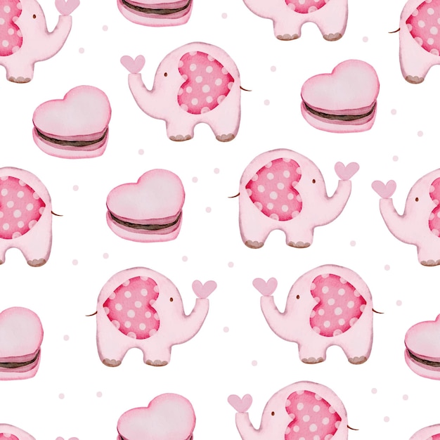 Valentine seamless pattern with cake, elephant.