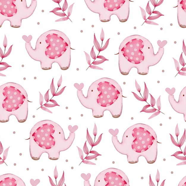 Valentine seamless pattern with elephant, branches.