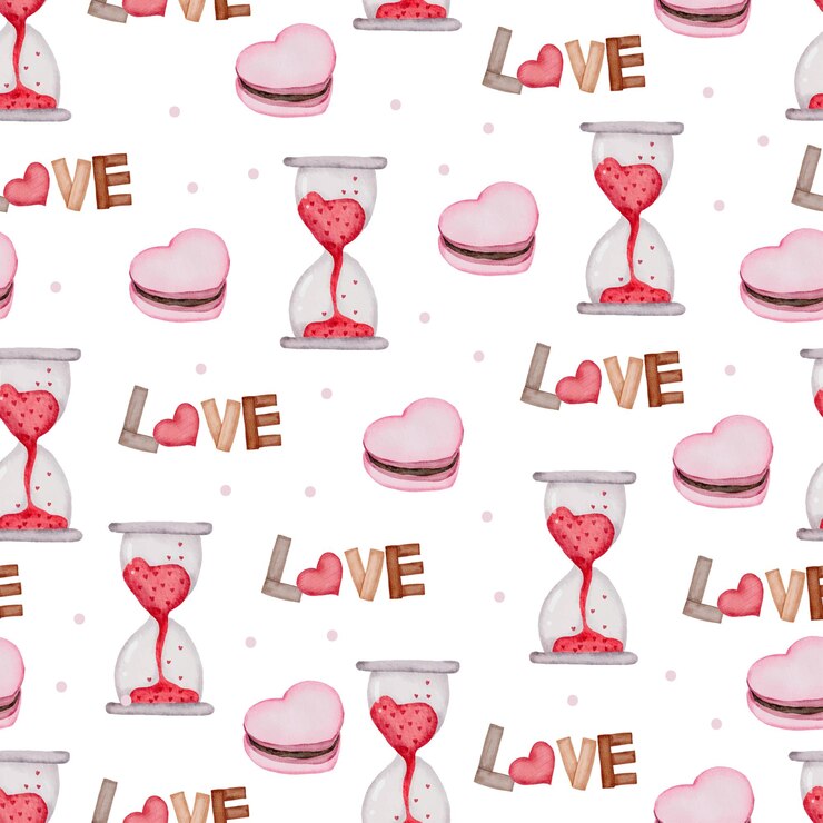 Free Vector valentine seamless pattern with glass watch, cake.