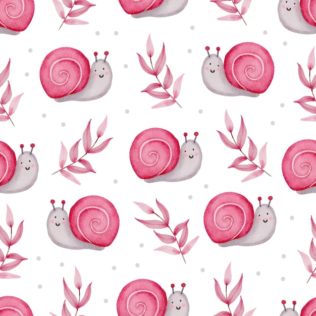 Valentine seamless pattern with snail, branches.
