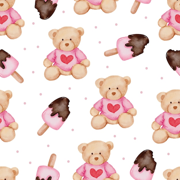 Free vector valentine seamless pattern with teddy