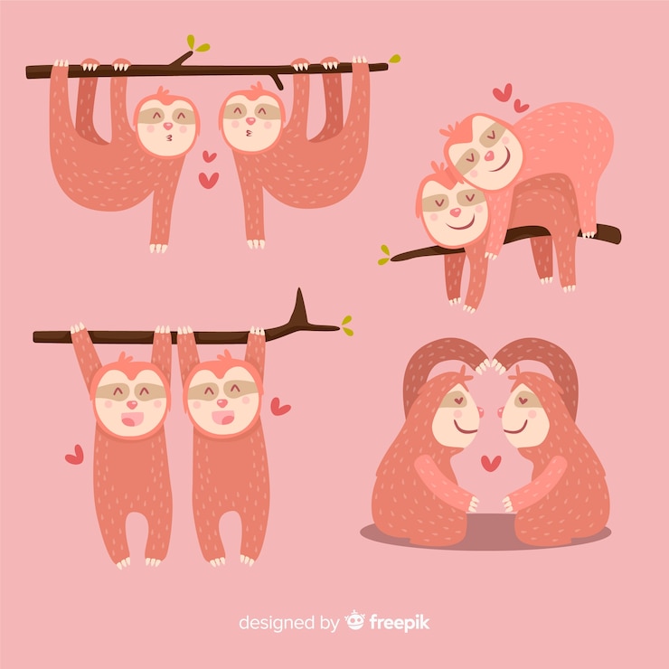 Free Vector valentine sloth couple collection