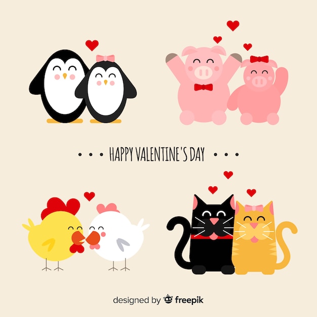 Valentine smiling animal couple collection