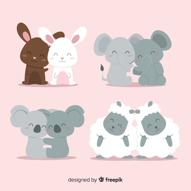 Free vector valentine smiling animal couple pack