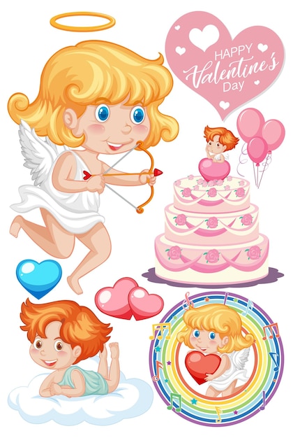 Free vector valentine theme with cupid and cake