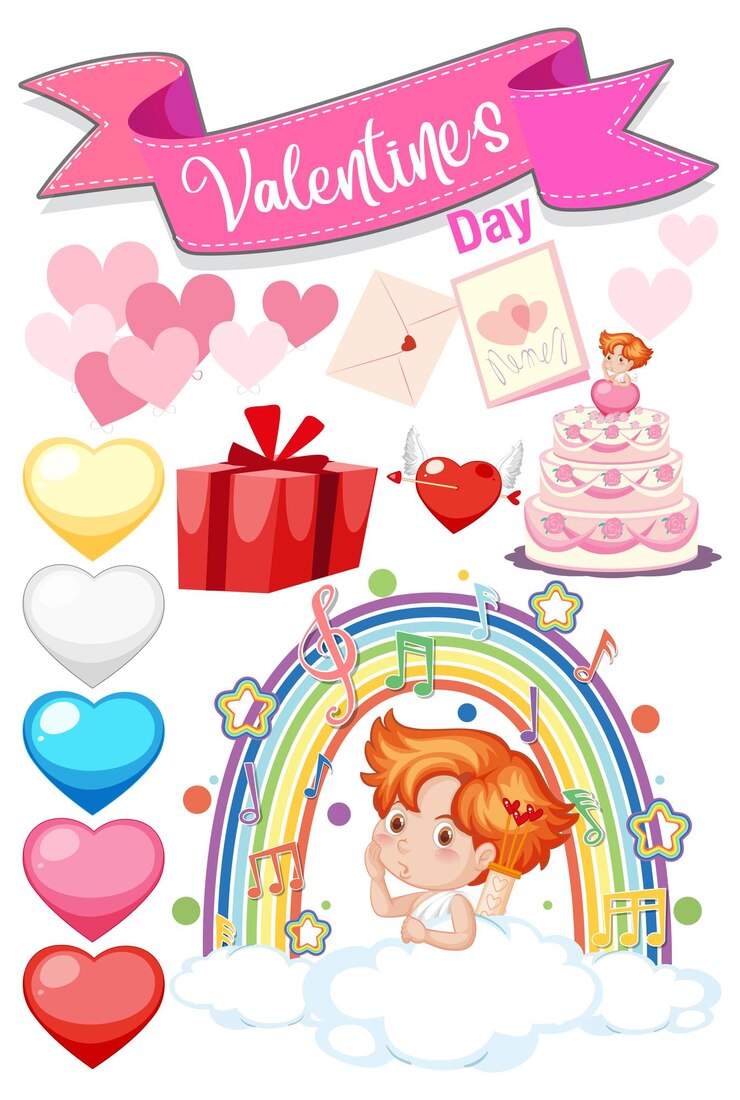 Free Vector valentine theme with cupid and rainbow music