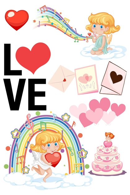 Valentine theme with cupid on rainbow