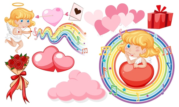 Tema di san valentino con cuori e musica arcobaleno