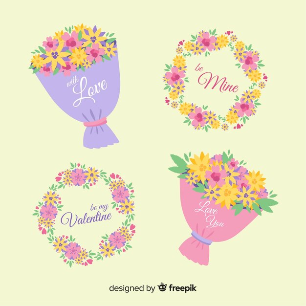 Free Vector valentine wreath and bouquet pack