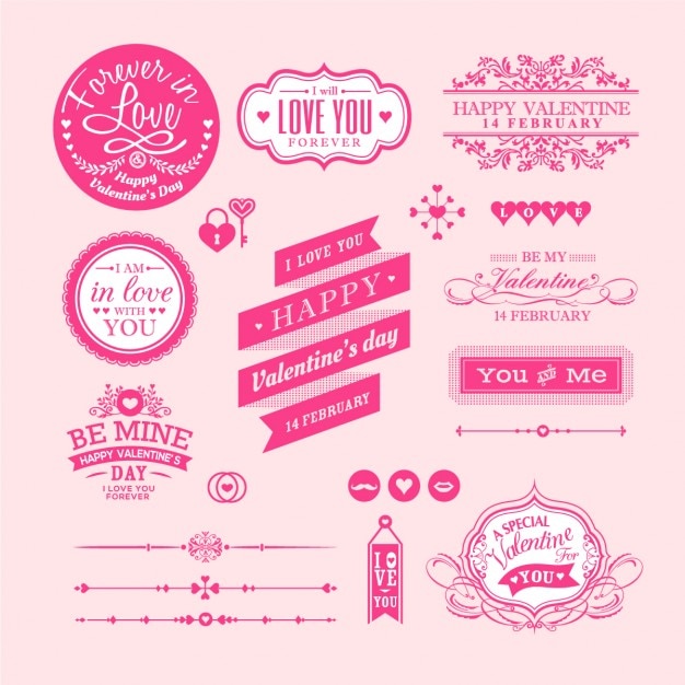 Valentines badges on a pink background