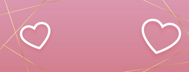 Free vector valentines banner with golden lines and white hearts