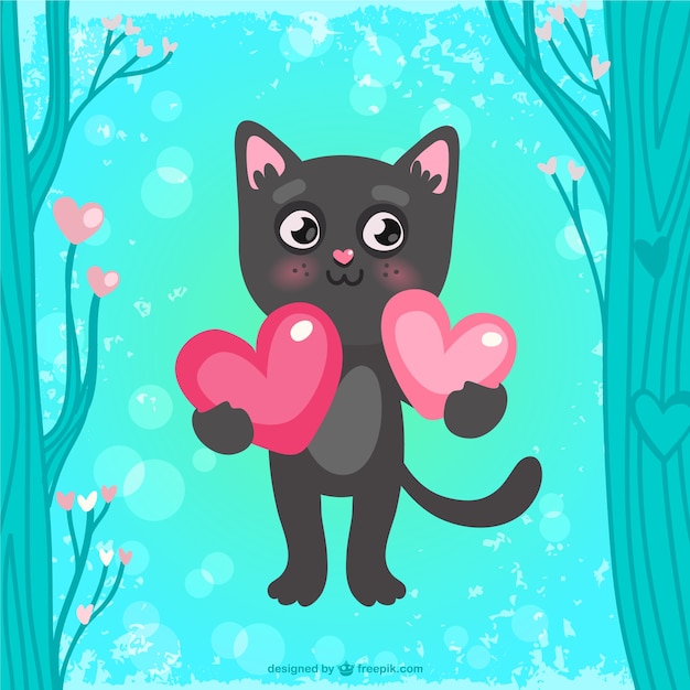 Free vector valentines card with cat