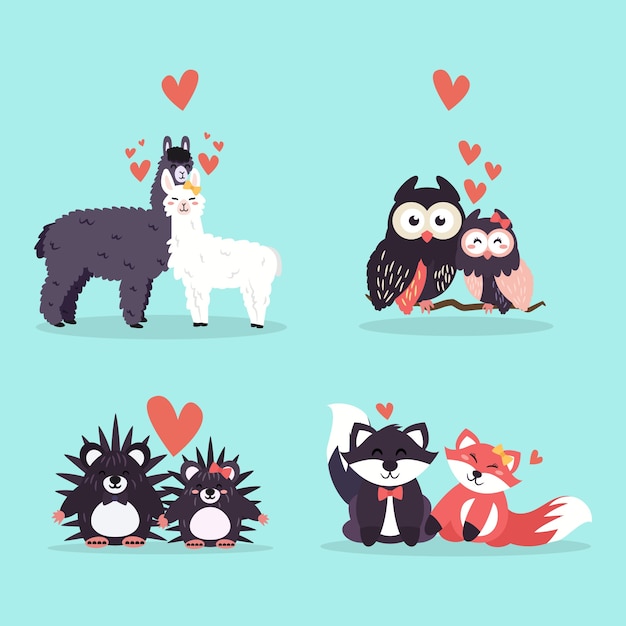 Valentines day animal couple collection