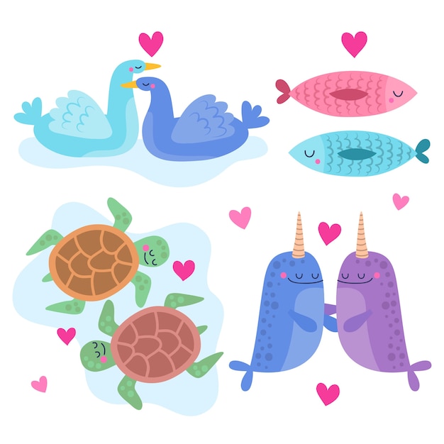 Valentines day animal couple collection