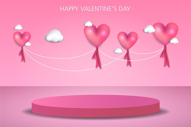 Valentines day background with balloon and podium