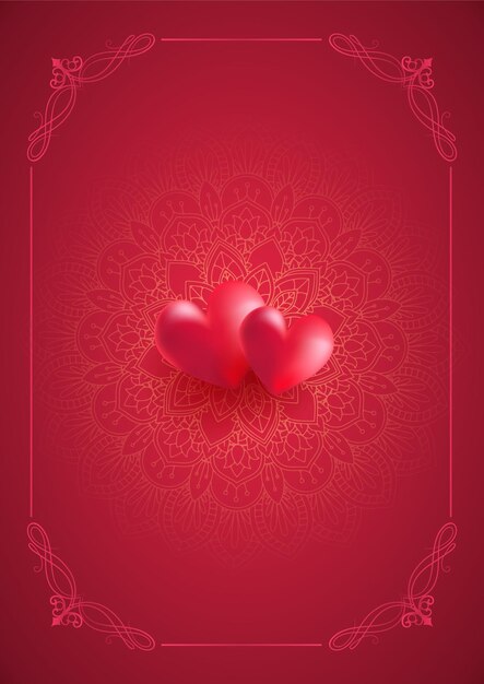 Valentines Day background with decorative mandala design and hearts