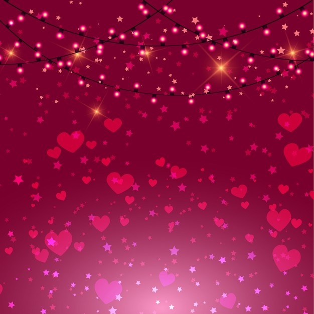 無料ベクター ピンクのハートとライトが付いているバレンタインデーの背景