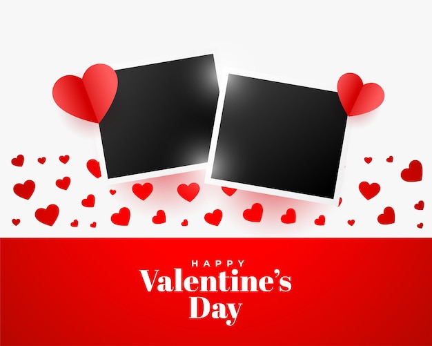 Free vector valentines day background with two photo frames and hearts