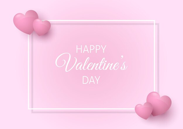 День Святого Валентина фон с белой каймой и розовыми сердечками