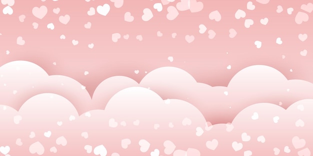 雲とハートのデザインとバレンタインデーのバナー