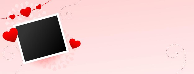 Valentines day banner with image photo frame and text space