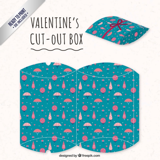 Free vector valentines day box with pink trees