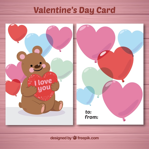 Free vector valentines day card template with teddy