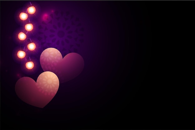 Free vector valentines day card with light effect and two hearts