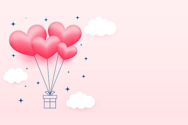 Free vector valentines day celebration banner with hearts balloons and gift box