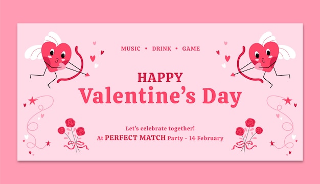 Free vector valentines day celebration horizontal banner template