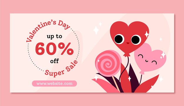 Valentines day celebration horizontal sale banner template