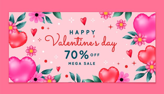 Valentines day celebration horizontal sale banner template
