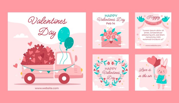 Free vector valentines day celebration instagram posts collection